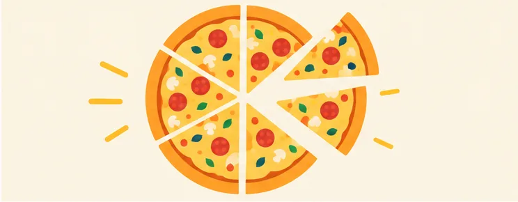 Pizza cut into slices showing fractions